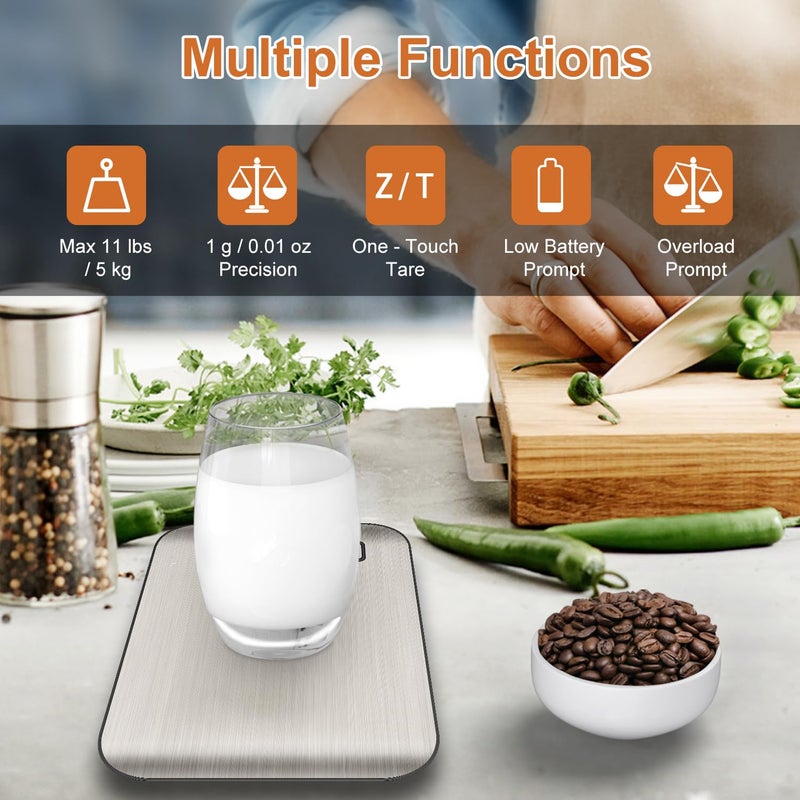 Crownful Food Scale, 11 lb Digital Kitchen Scales with Built-in Coin Battery, Weight Ounces and Grams for Cooking and Baking, 6 Units with Tare Function, LCD Display, 304 Stainless Steel - Image 3